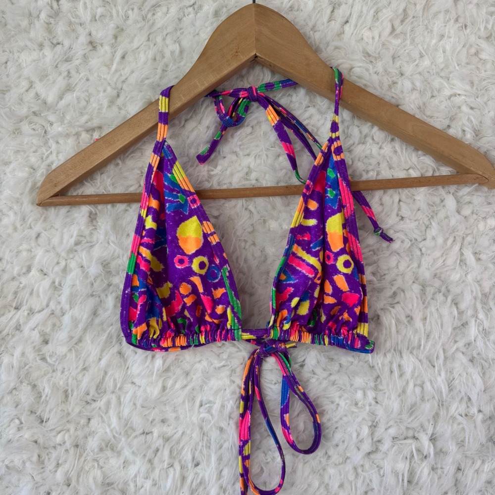 Bright‎ Bikini Top Small Purple Neon Abstract Retro 90s Y2K Festival Rave Rave